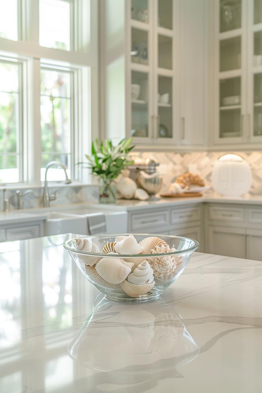 Coastal-Inspired Seashell Collection in a Beachy Kitchen