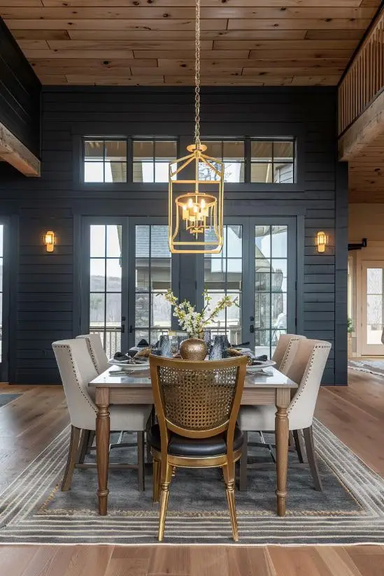 Charcoal and Gold Shiplap in a Luxe Dining Area