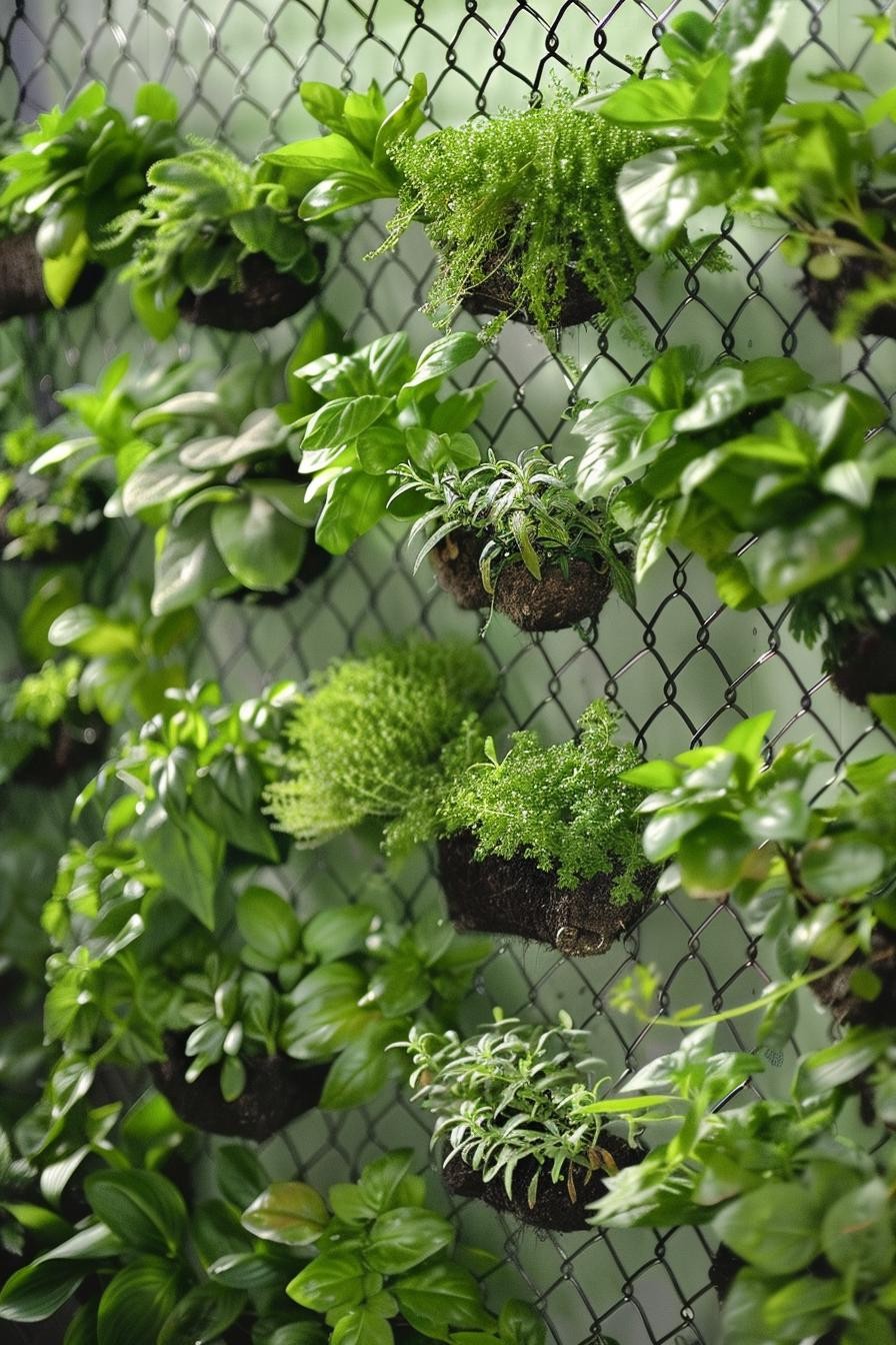 Pocket Herb Garden on a Chain-link Fence