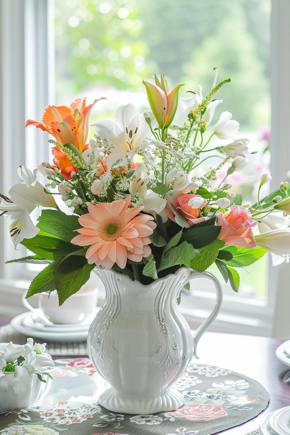Vintage Pitcher and Pastel Blooms