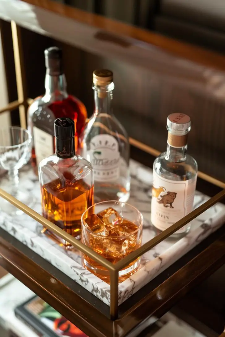 Tray of Spirits for a Mobile Bar Cart