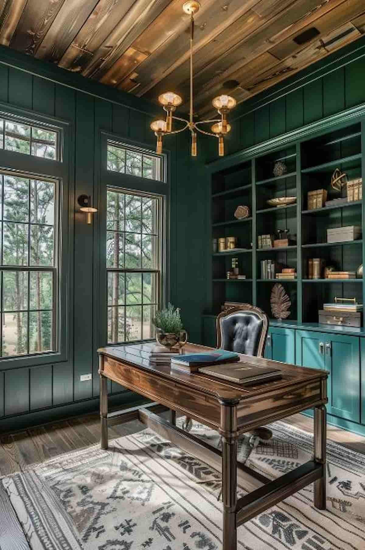 Dark Green Shiplap in a Rustic Home Office