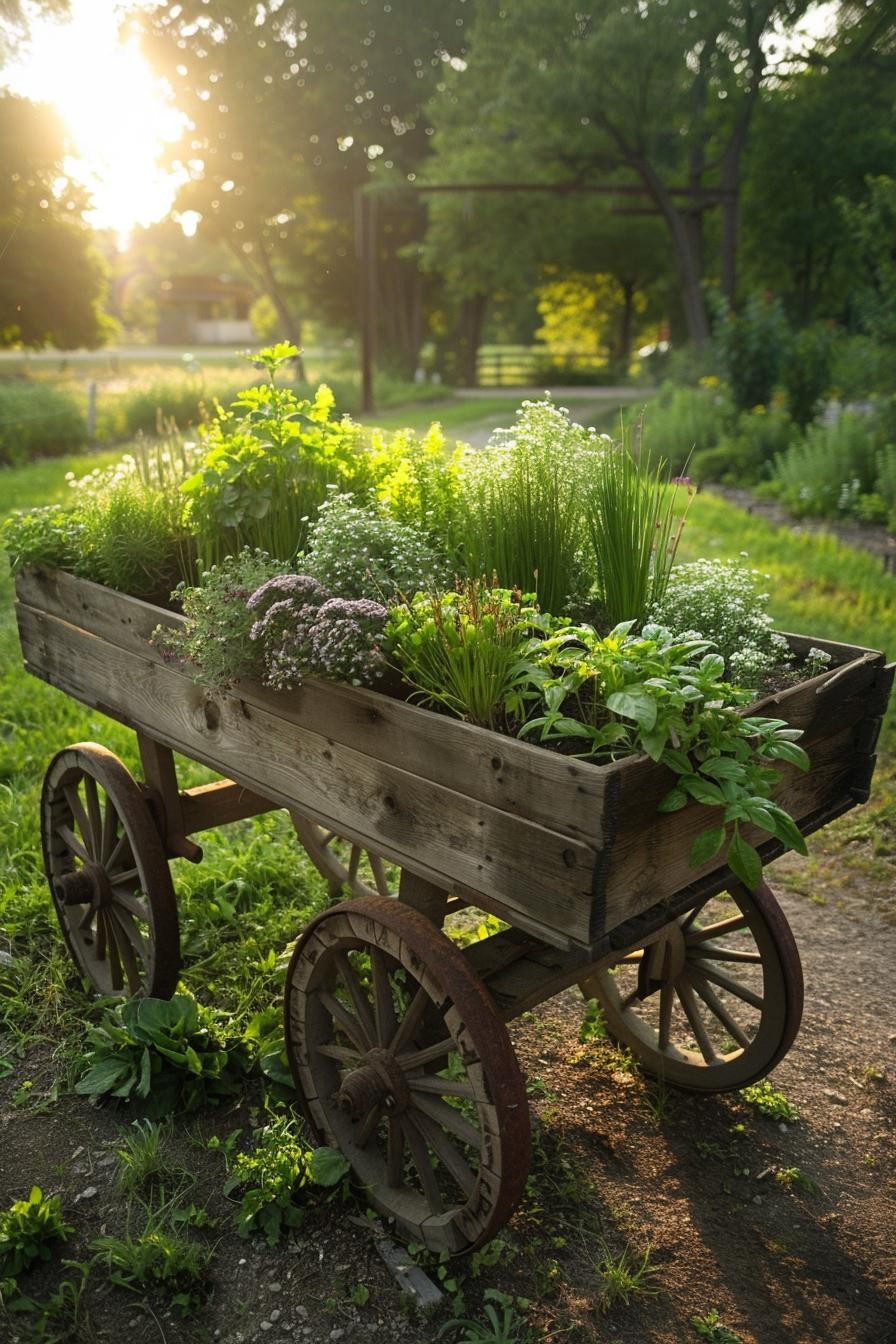Herb Garden in a Wagon for Easy Mobility