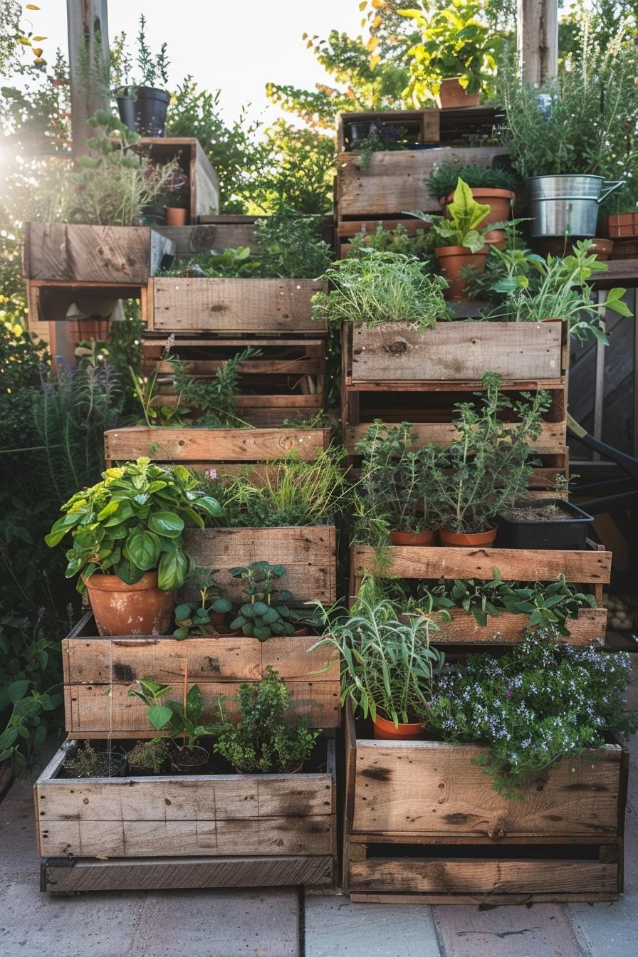 Tiered Herb Garden Using Repurposed Crates