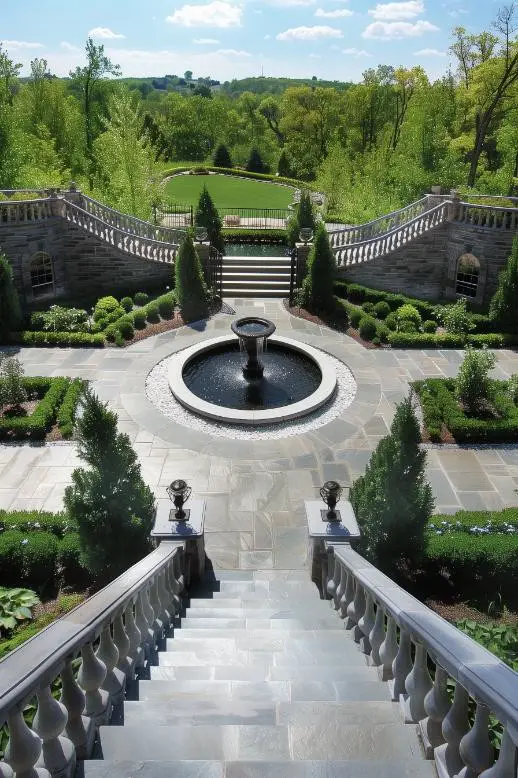 Grand Entrance With Double Staircase and Fountain