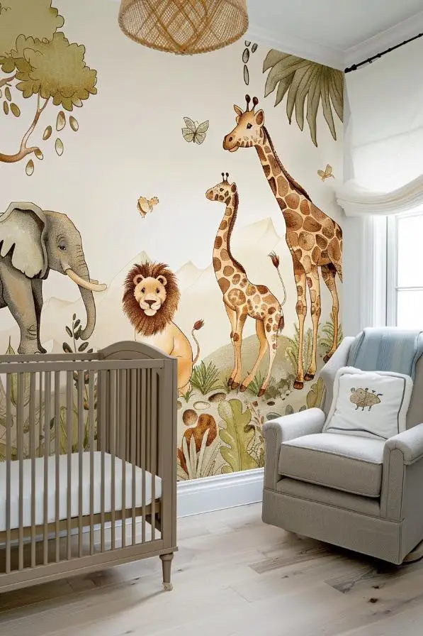 Safari Adventure Wallpaper in a Nursery