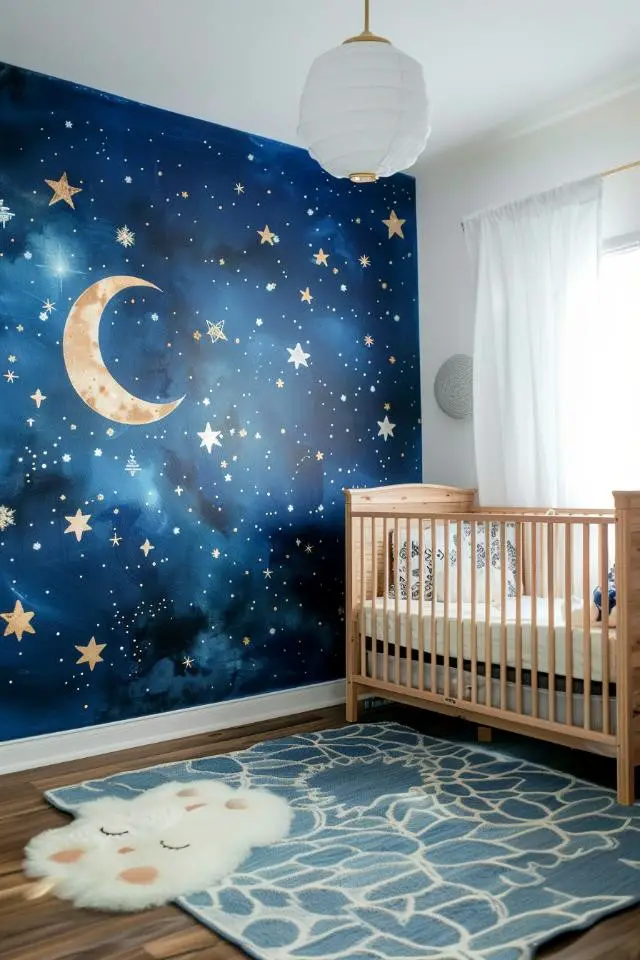 Starry Night Sky Mural in a Nursery