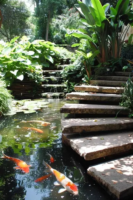 Cantilevered Steps Over a Koi Pond