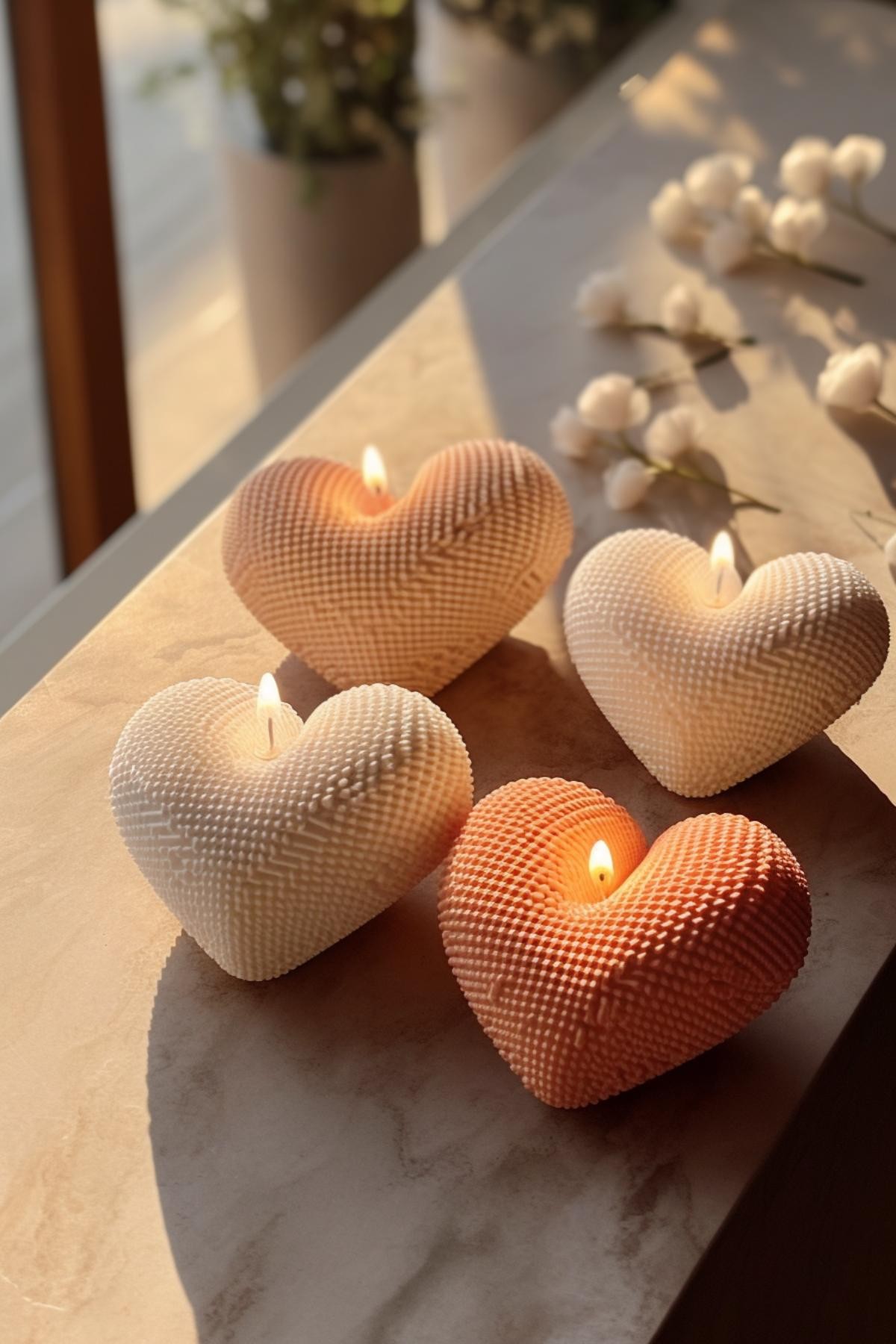 Textured Heart Candles
