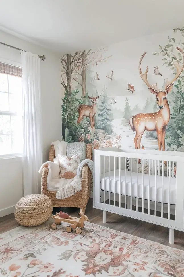 Woodland Creatures and Foliage in a Nursery