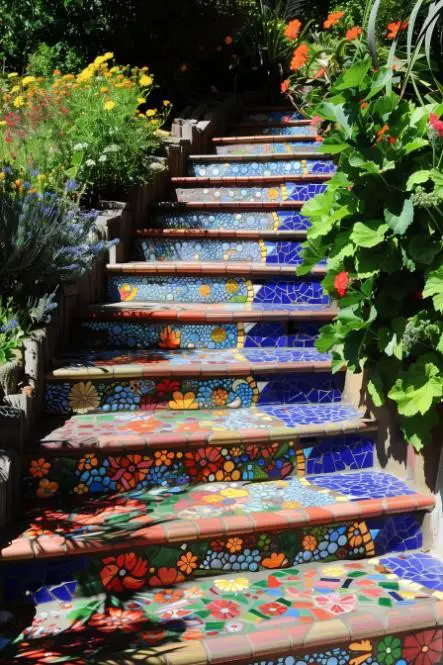 Mosaic Tile Garden Steps