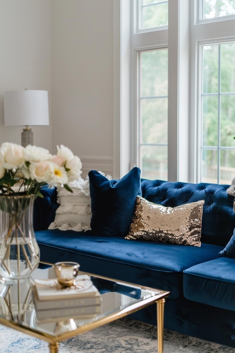 Gorgeous Glamour With Velvet Upholstery and Brass Accents