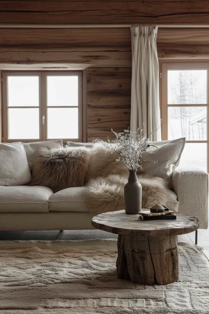 Rustic Cabin With Cozy Textiles and Natural Wood