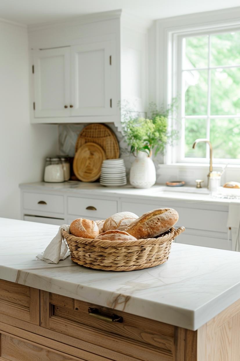 Basket of Fresh Bread in a Rustic and Charming Kitchen