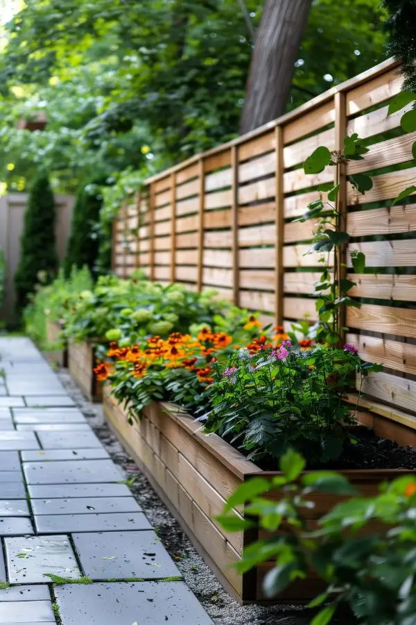 Floral Privacy Fence With Built-In Planters