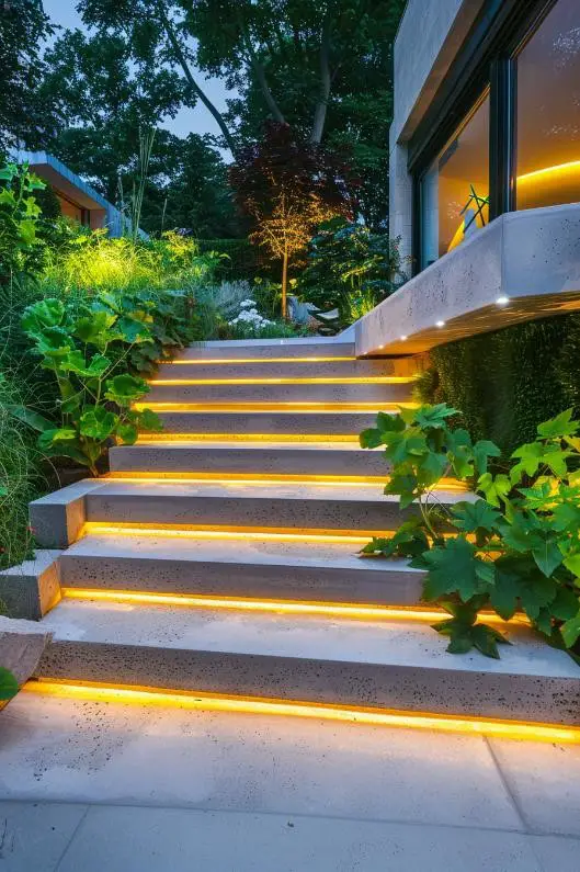 Sleek Concrete Steps With LED Strip Lighting