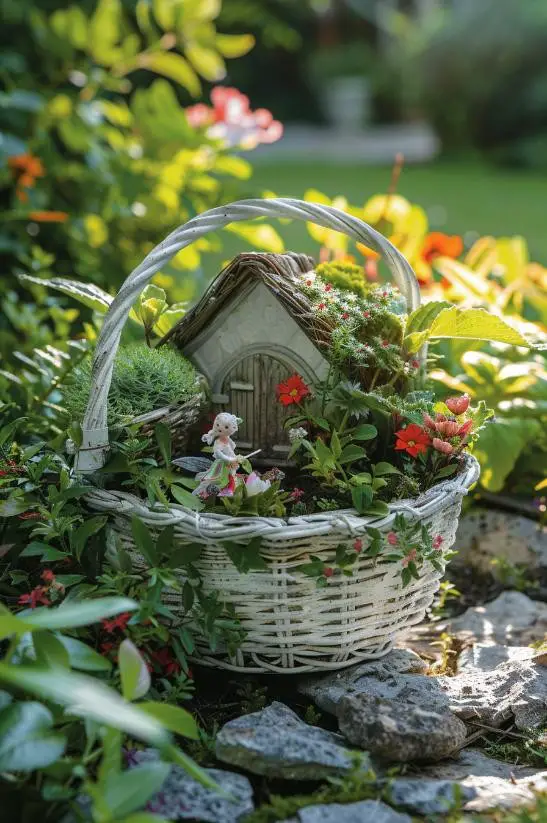 Wicker Basket Fairy Garden