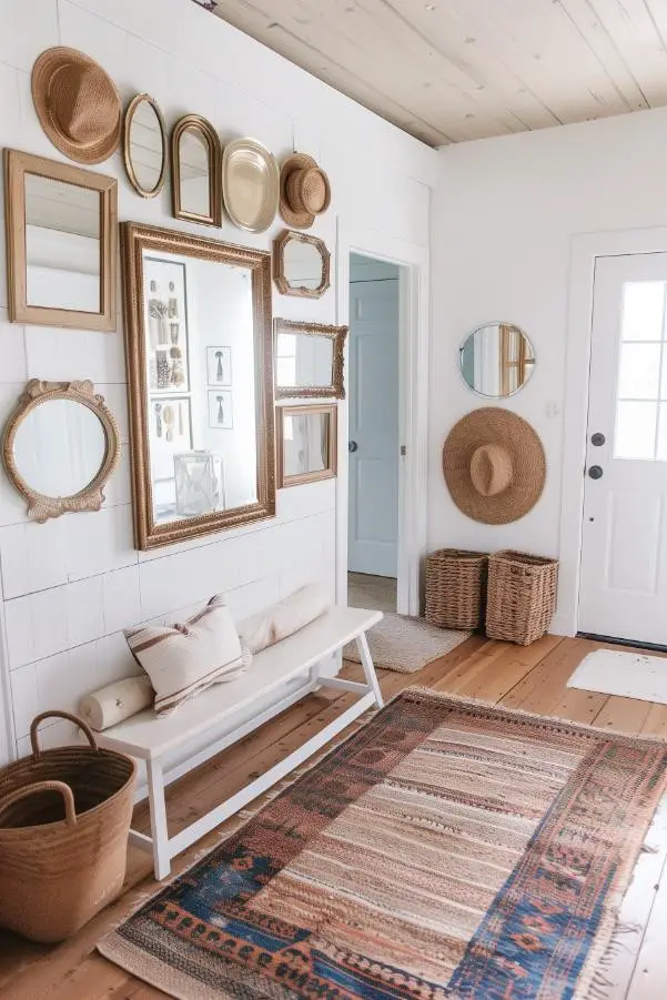 Eclectic Mix of Hats and Vintage Mirrors