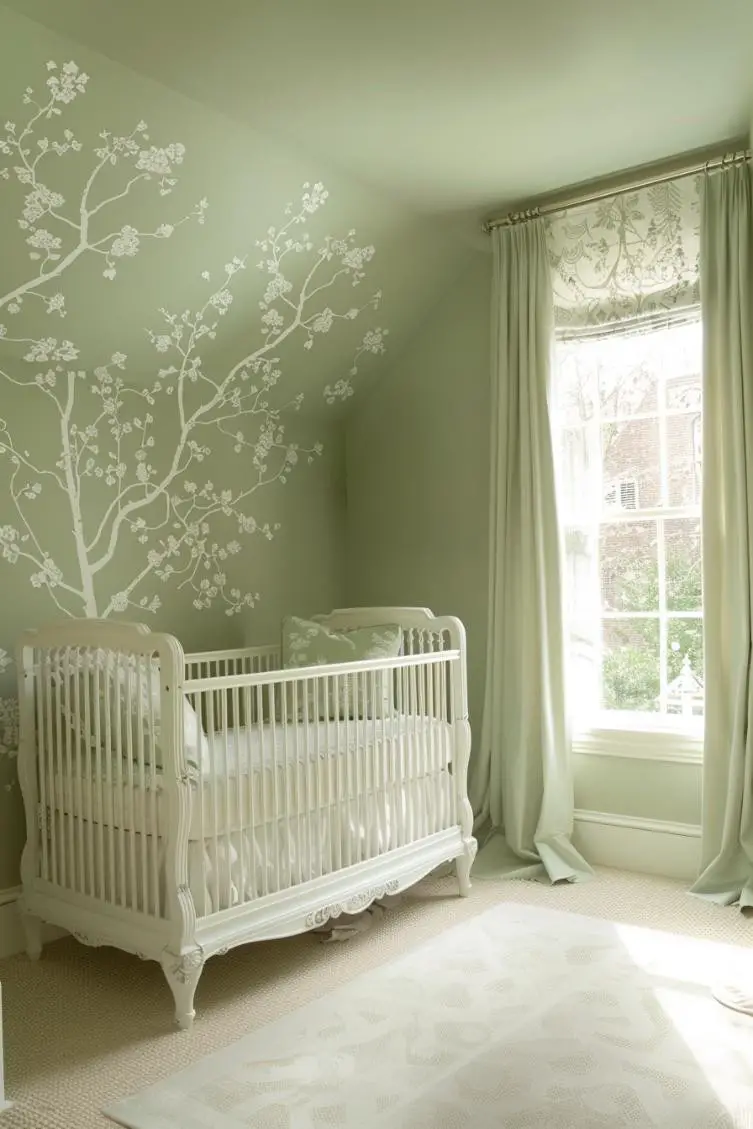 Sage Green and White Trellis Wallpaper With Vines