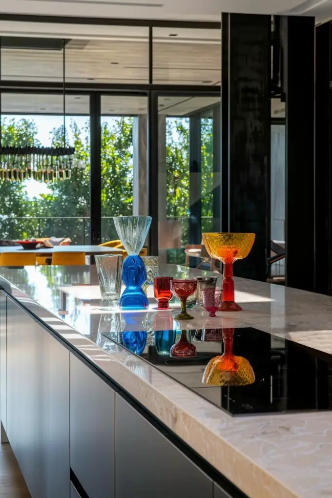 Art Deco Style Glassware in a Glamorous Kitchen